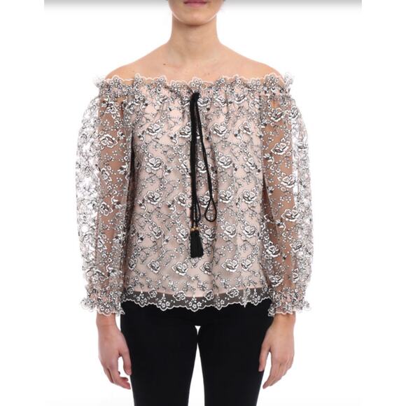 PHILOSOPHY Di Lorenzo Serafini Off The Shoulder Blouse Beige White Long Sleeve 6 - Picture 1 of 14